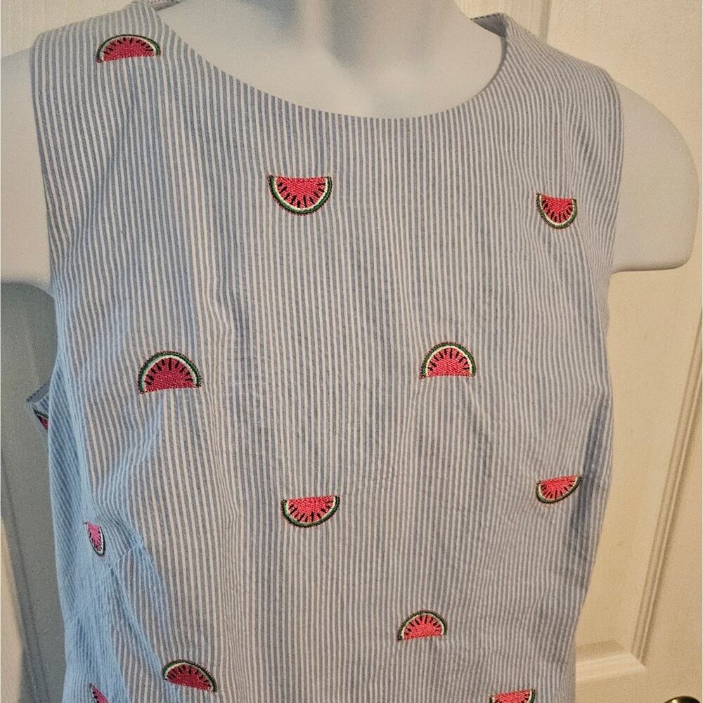 TALBOTS Woman's Blue & white striped dress with Watermelons Cotton sz. 4 - Picture 2 of 7